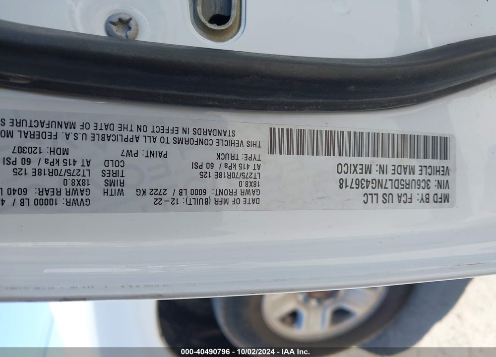 2022 RAM 2500 BIG HORN 4X4 6'4 BOX VIN: 3C6UR5DL7NG436718
