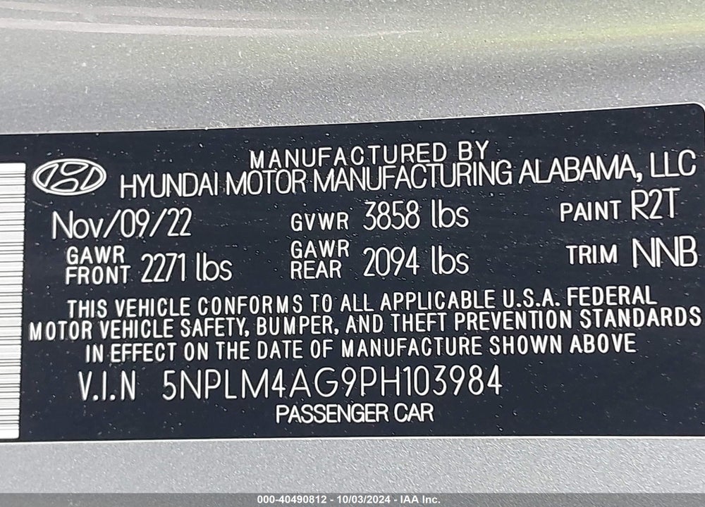 2023 HYUNDAI ELANTRA SEL VIN: 5NPLM4AG9PH103984