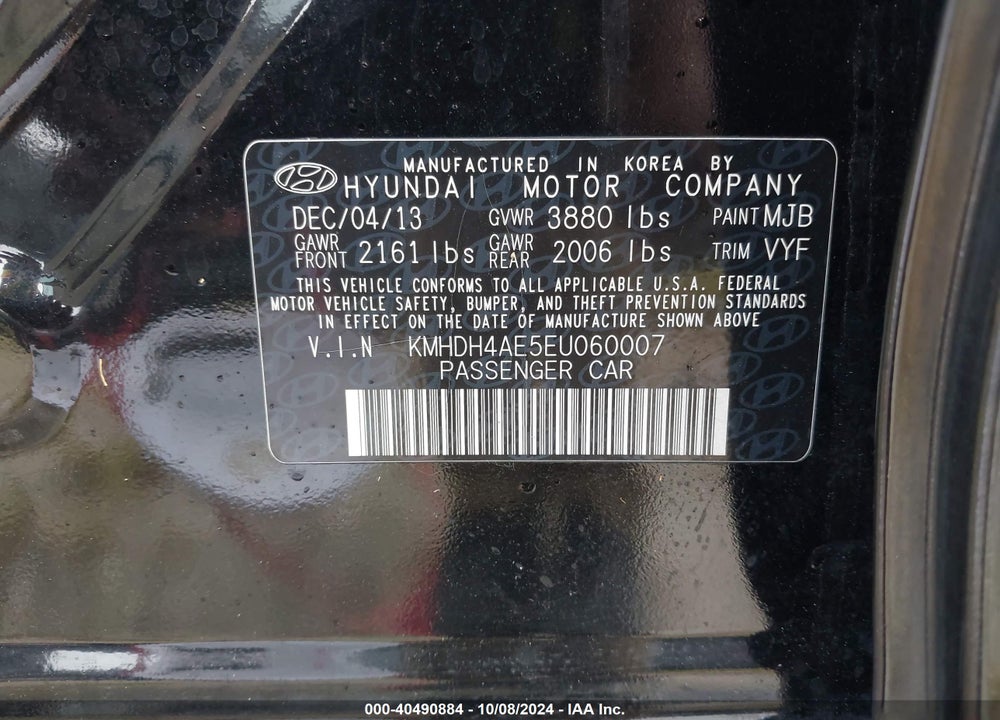 2014 HYUNDAI ELANTRA SE VIN: KMHDH4AE5EU060007