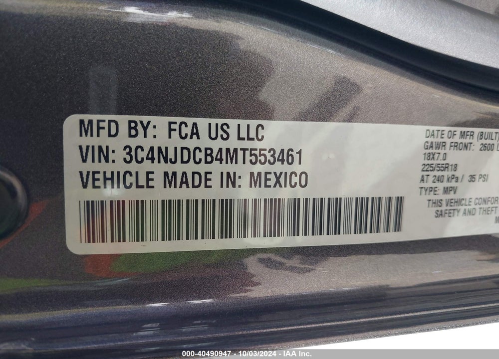 2021 JEEP COMPASS LIMITED 4X4 VIN: 3C4NJDCB4MT553461