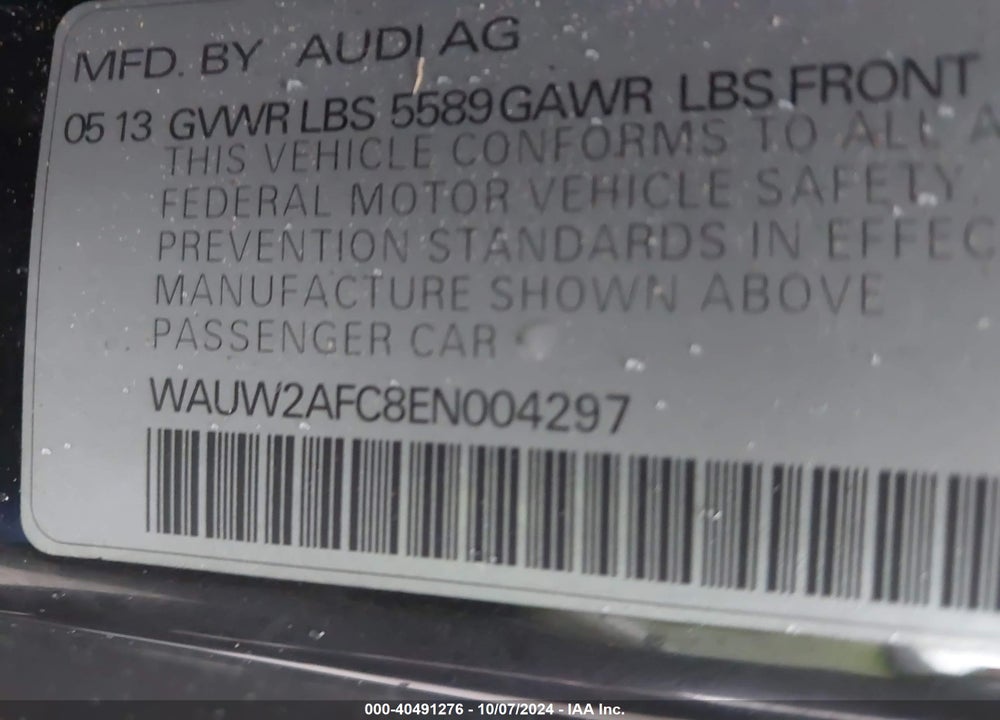 2014 AUDI S7 4.0T PRESTIGE VIN: WAUW2AFC8EN004297