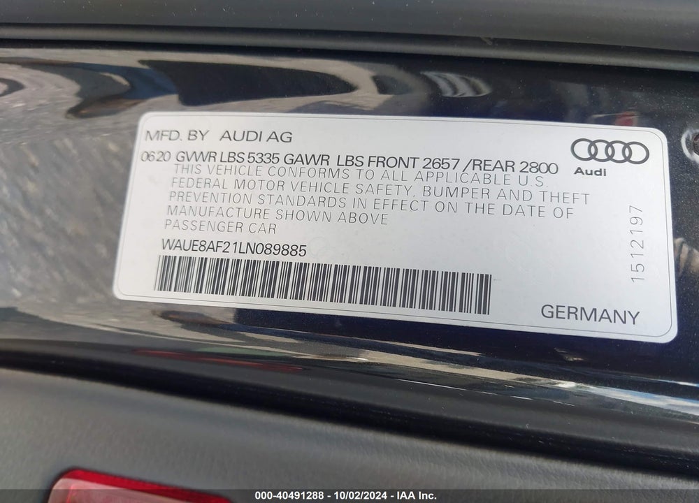 2020 AUDI A6 SEDAN PREMIUM PLUS 45 TFSI QUATTRO S TRONIC VIN: WAUE8AF21LN089885