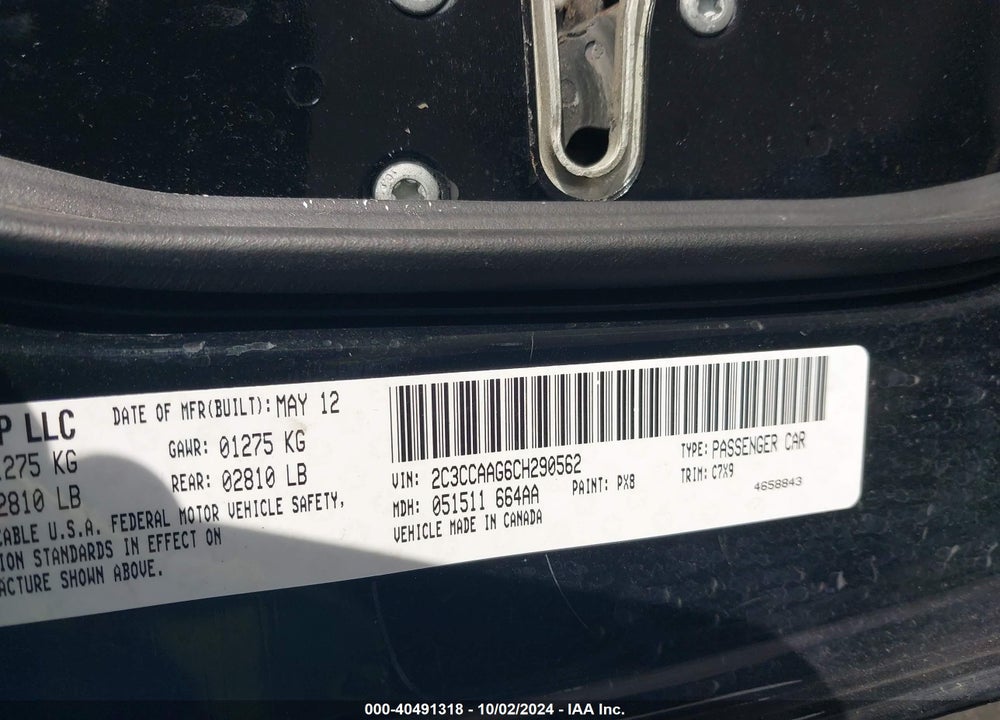 2012 CHRYSLER 300 VIN: 2C3CCAAG6CH290562