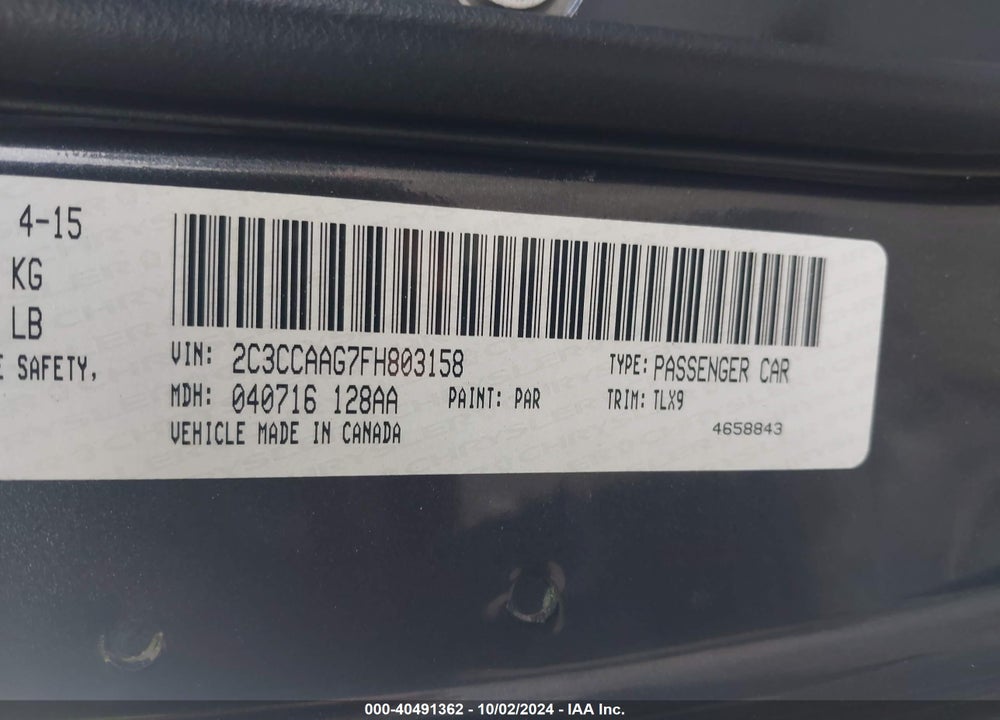 2015 CHRYSLER 300 LIMITED VIN: 2C3CCAAG7FH803158