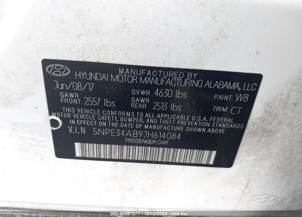 2018 HYUNDAI SONATA LIMITED 2.0T VIN: 5NPE34AB9JH614084