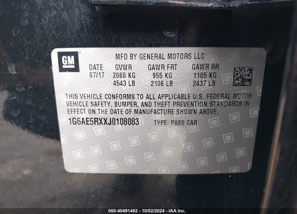 2018 CADILLAC ATS STANDARD VIN: 1G6AE5RXXJ0108083