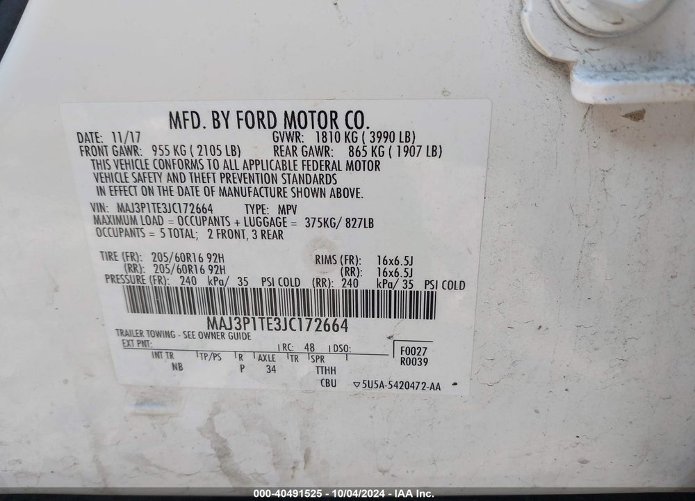 2018 FORD ECOSPORT SE VIN: MAJ3P1TE3JC172664