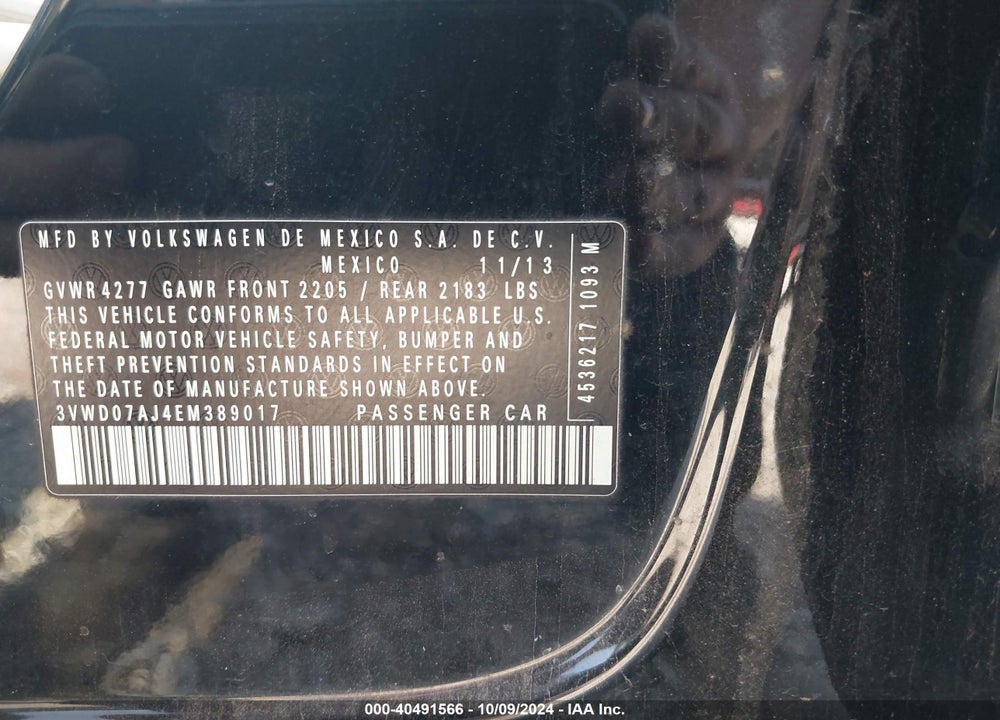 2014 VOLKSWAGEN JETTA 1.8T SE VIN: 3VWD07AJ4EM389017