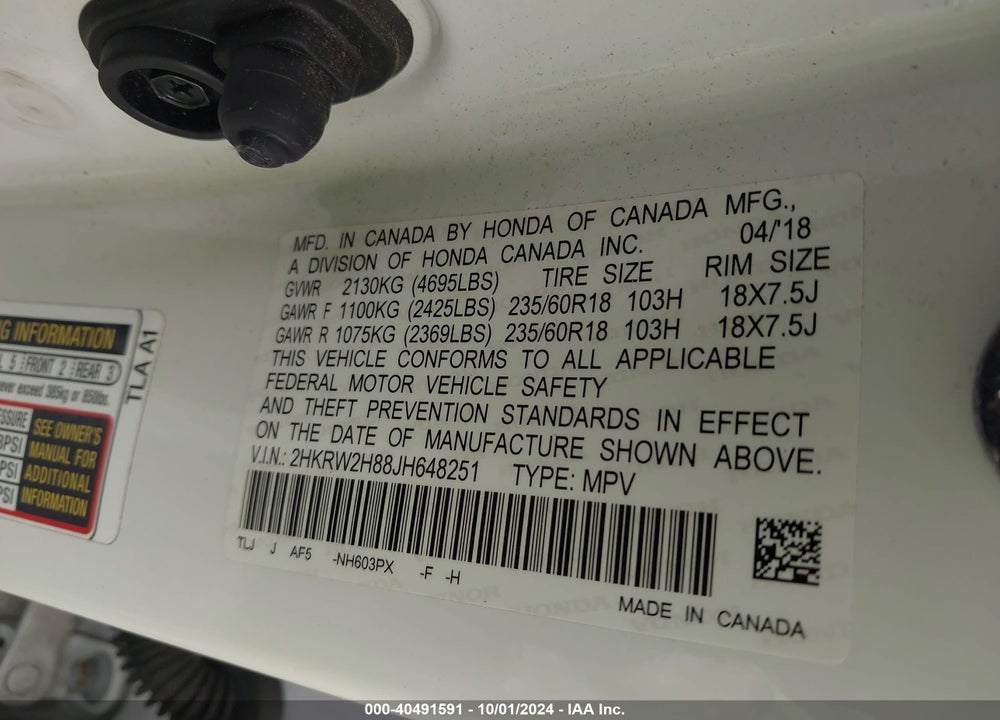 2018 HONDA CR-V EX-L/EX-L NAVI VIN: 2HKRW2H88JH648251