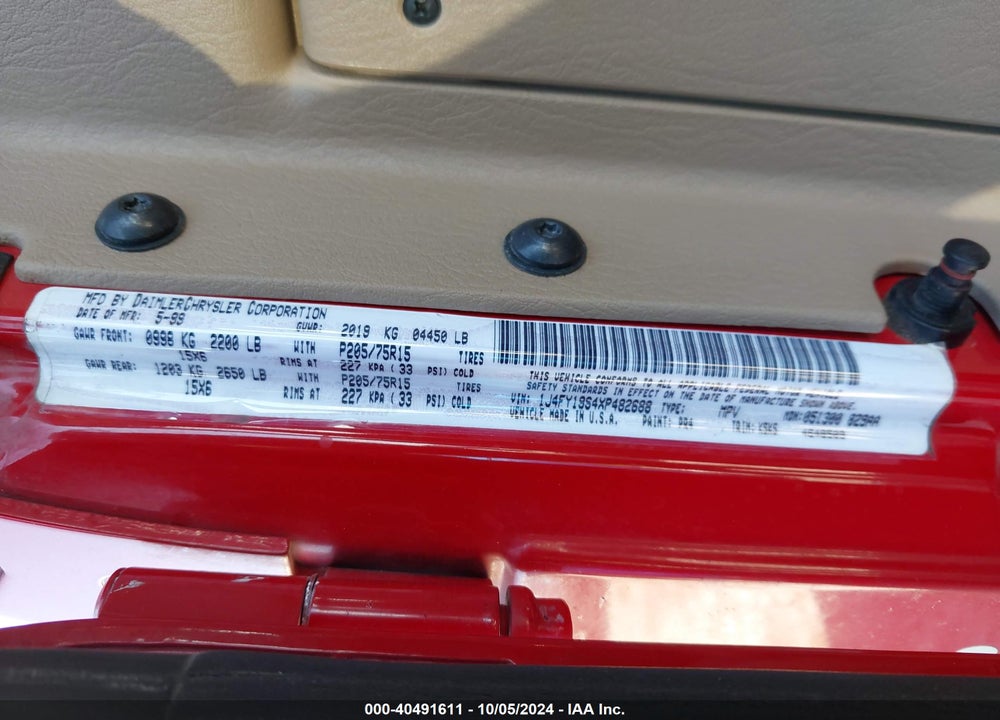 1999 JEEP WRANGLER SPORT VIN: 1J4FY19S4XP482688
