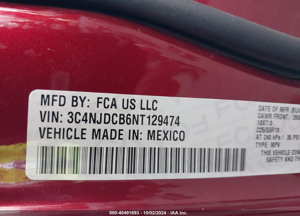 2022 JEEP COMPASS LIMITED 4X4 VIN: 3C4NJDCB6NT129474