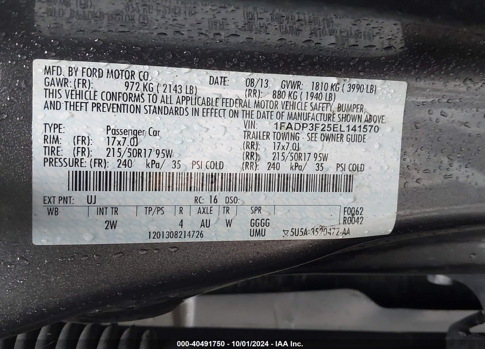 2014 FORD FOCUS SE VIN: 1FADP3F25EL141570