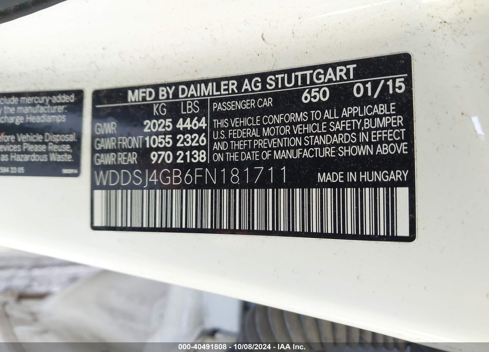 2015 MERCEDES-BENZ CLA 250 4MATIC VIN: WDDSJ4GB6FN181711