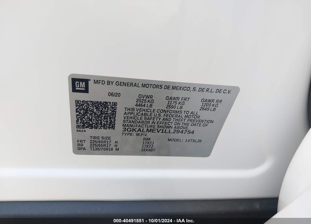 2020 GMC TERRAIN FWD SLE VIN: 3GKALMEV1LL294754