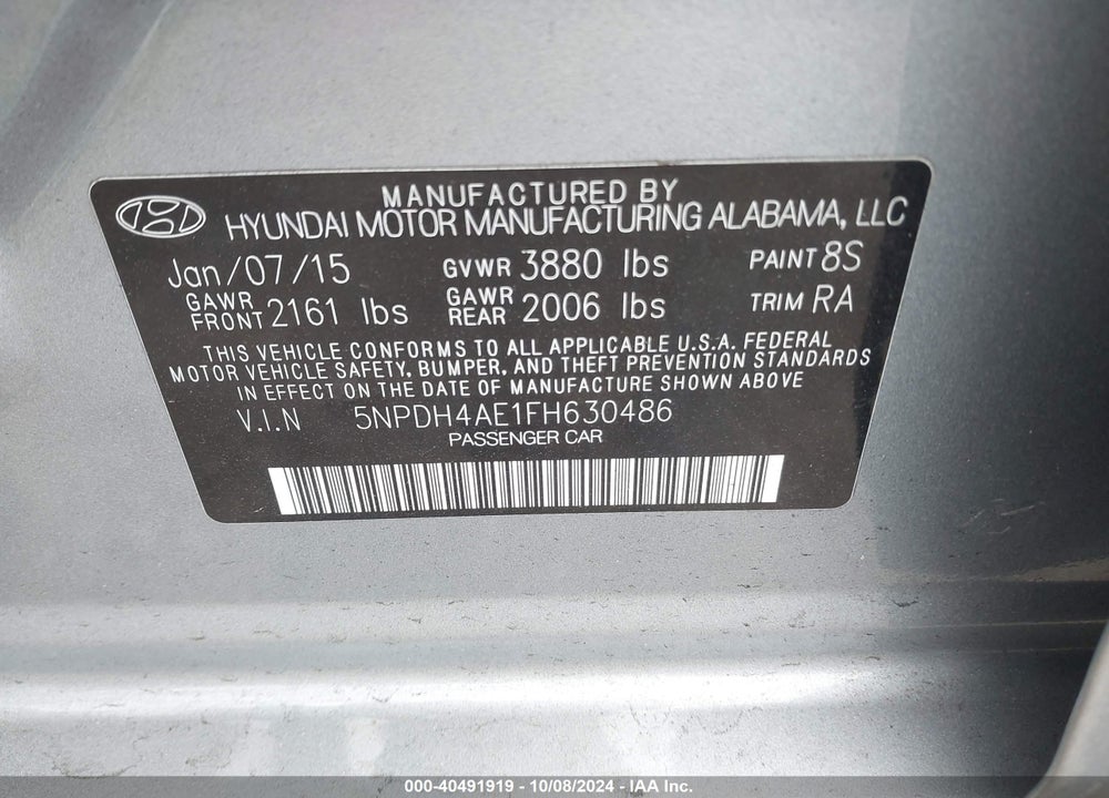 2015 HYUNDAI ELANTRA SE VIN: 5NPDH4AE1FH630486