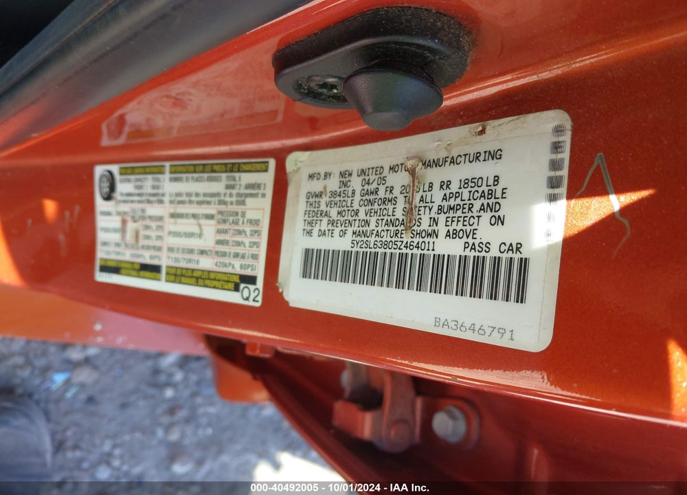 2005 PONTIAC VIBE VIN: 5Y2SL63805Z464011