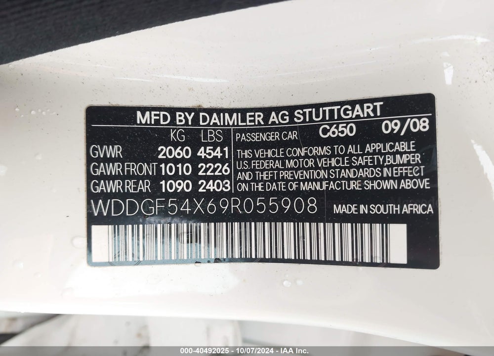 2009 MERCEDES-BENZ C 300 LUXURY/SPORT VIN: WDDGF54X69R055908