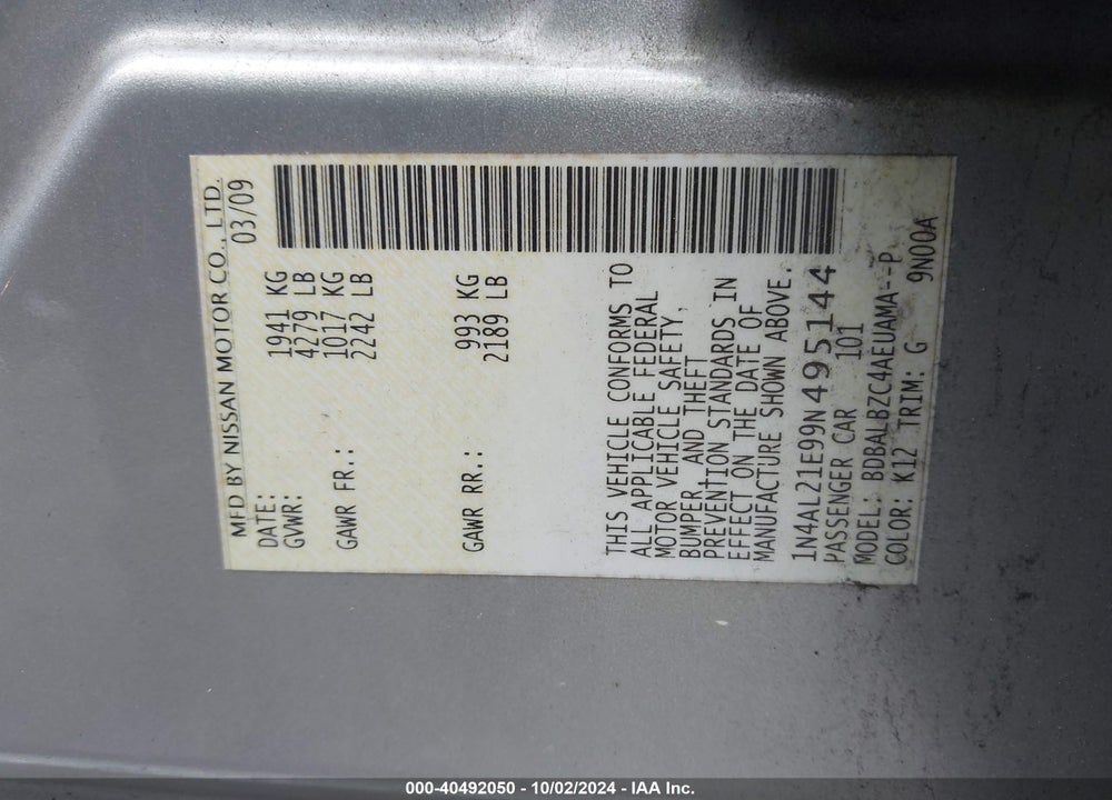 2009 NISSAN ALTIMA 2.5 S VIN: 1N4AL21E99N495144