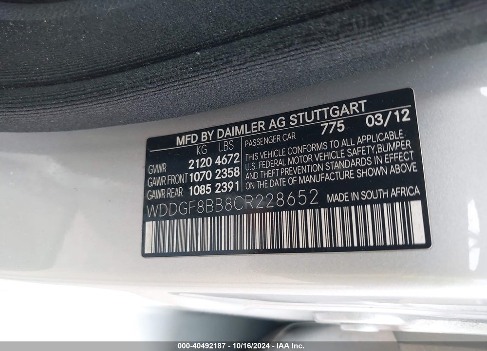 2012 MERCEDES-BENZ C 300 LUXURY 4MATIC/SPORT 4MATIC VIN: WDDGF8BB8CR228652