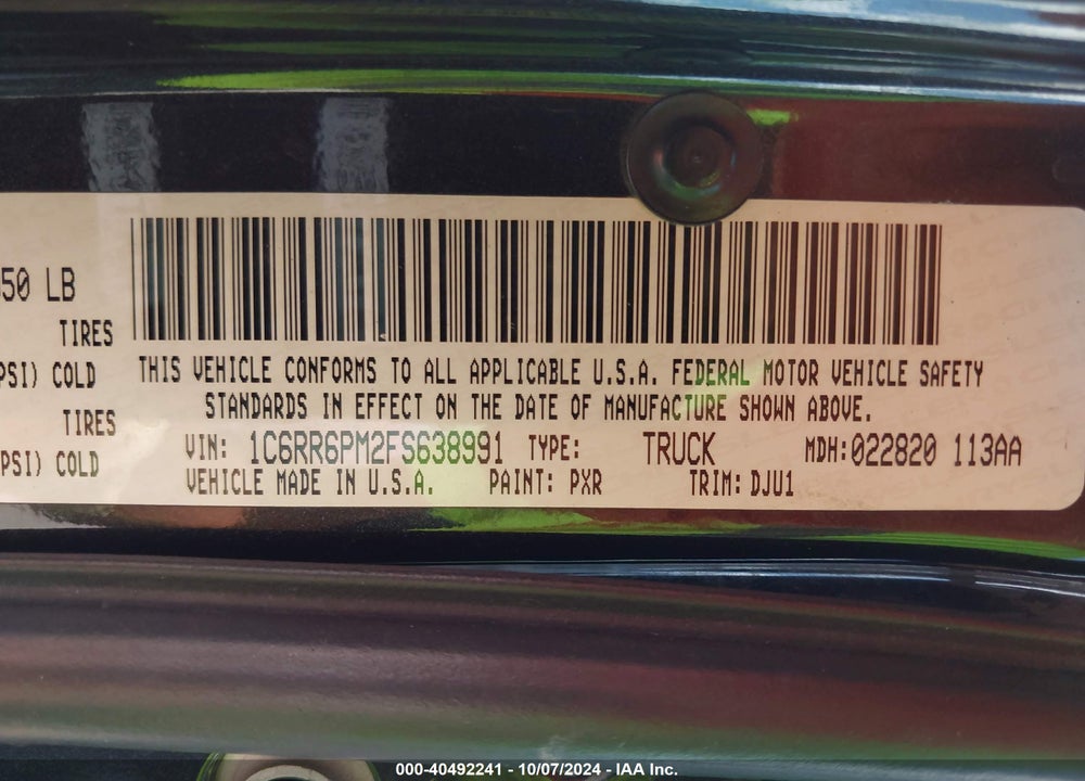 2015 RAM 1500 LAIE LONGHORN VIN: 1C6RR6PM2FS638991