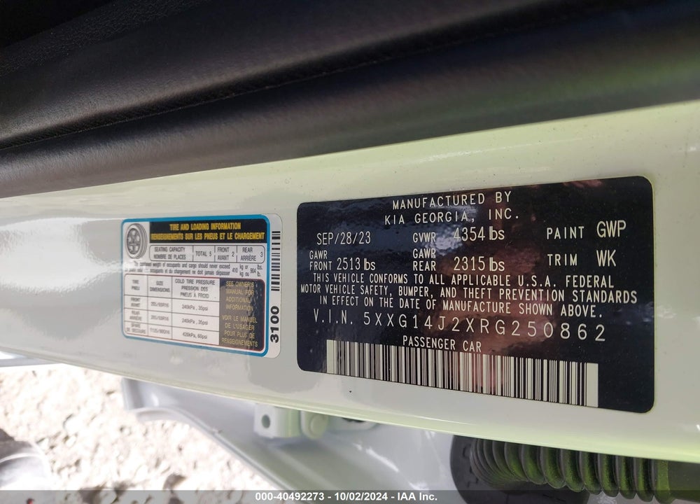 2024 KIA K5 LXS VIN: 5XXG14J2XRG250862