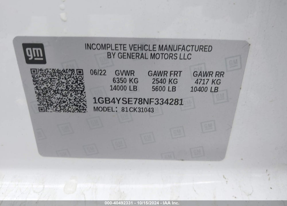 2022 CHEVROLET SILVERADO 3500HD CHASSIS WORK TRUCK VIN: 1GB4YSE78NF334281