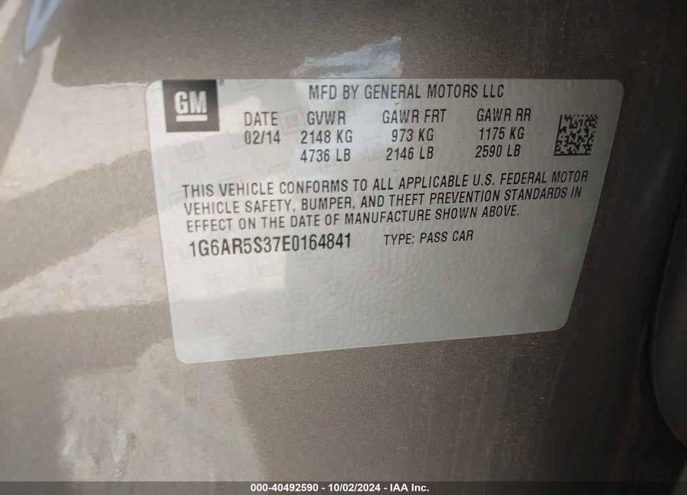 2014 CADILLAC CTS LUXURY VIN: 1G6AR5S37E0164841