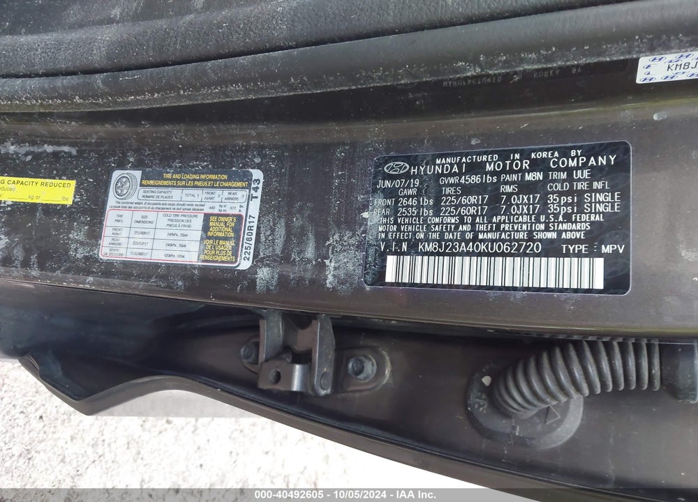 2019 HYUNDAI TUCSON SE VIN: KM8J23A40KU062720