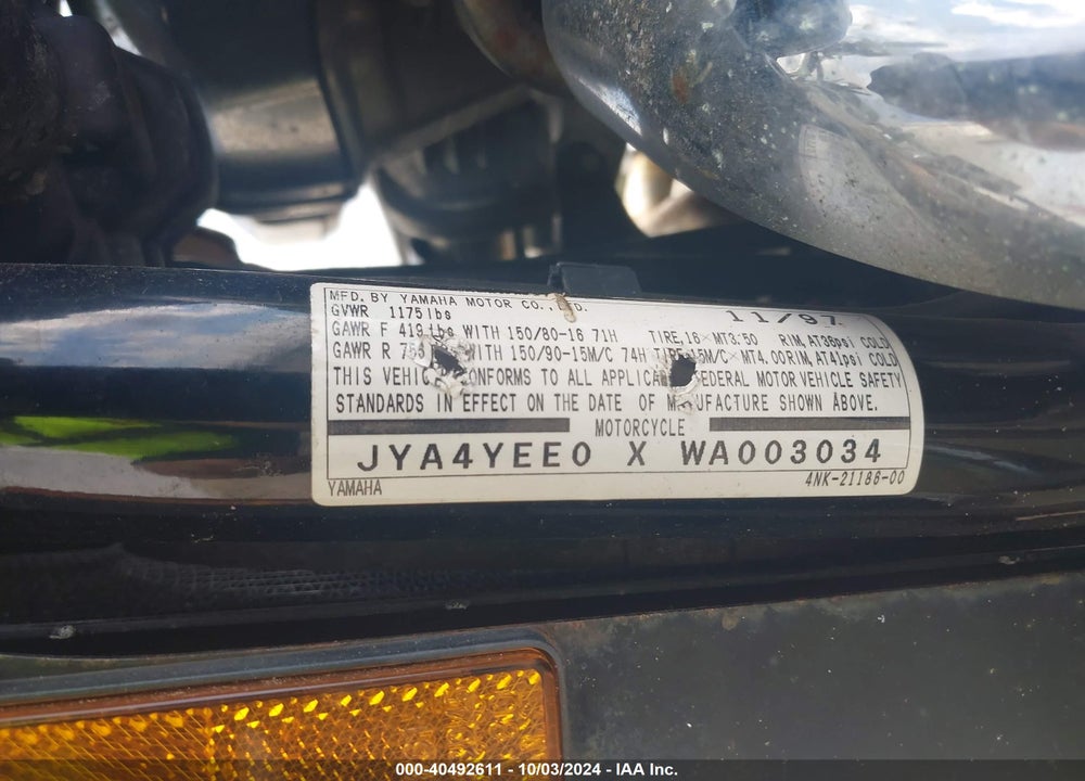 1998 YAMAHA XVZ13 LT VIN: JYA4YEE0XWA003034