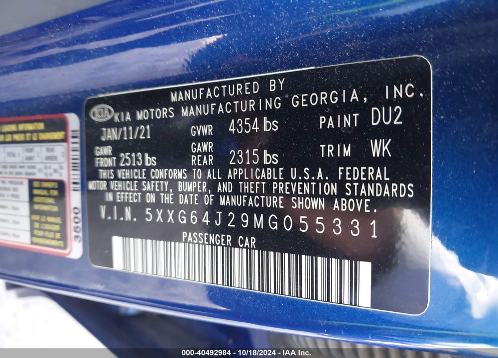 2021 KIA K5 GT LINE VIN: 5XXG64J29MG055331