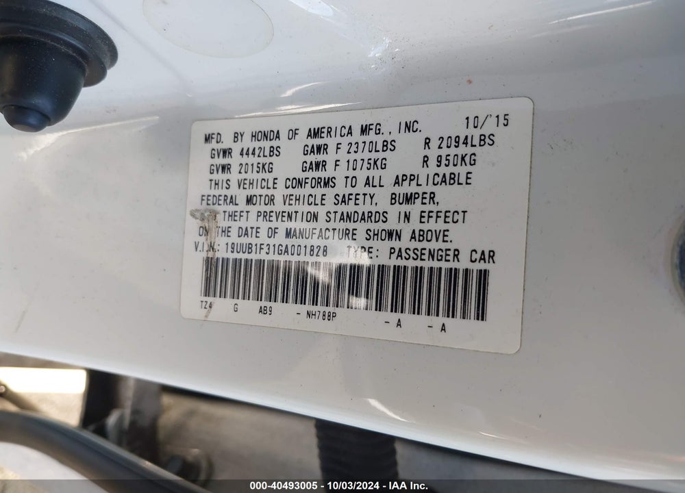 2016 ACURA TLX VIN: 19UUB1F31GA001828