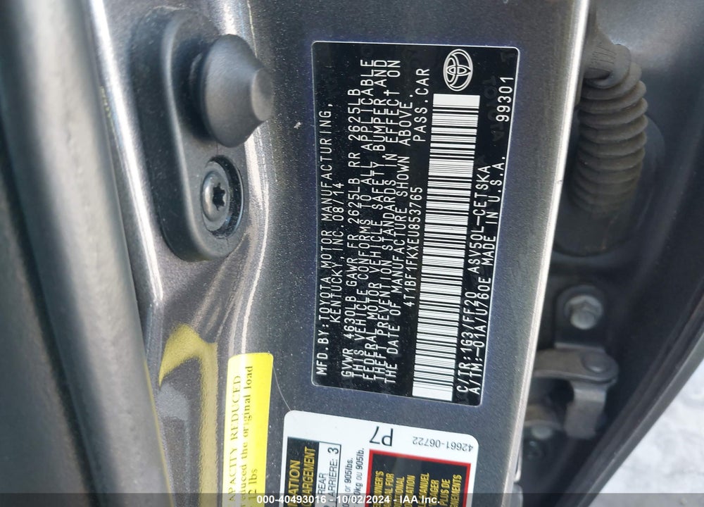 2014 TOYOTA CAMRY SE VIN: 4T1BF1FKXEU853765