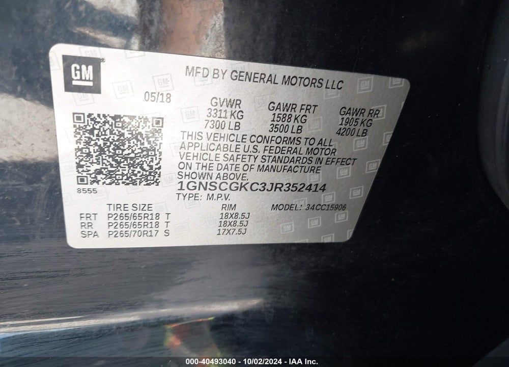 2018 CHEVROLET SUBURBAN LS VIN: 1GNSCGKC3JR352414