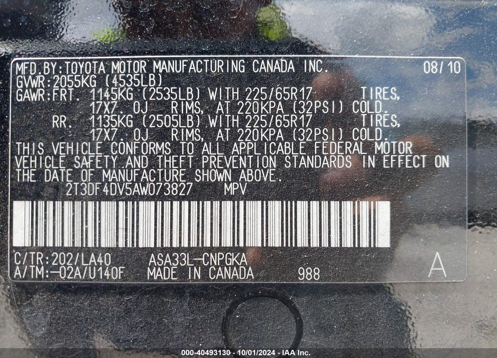 2010 TOYOTA RAV4 LIMITED VIN: 2T3DF4DV5AW073827