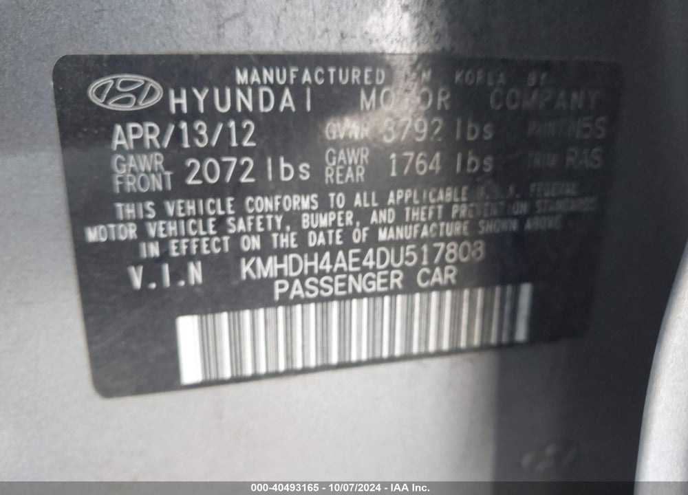 2013 HYUNDAI ELANTRA GLS VIN: KMHDH4AE4DU517808