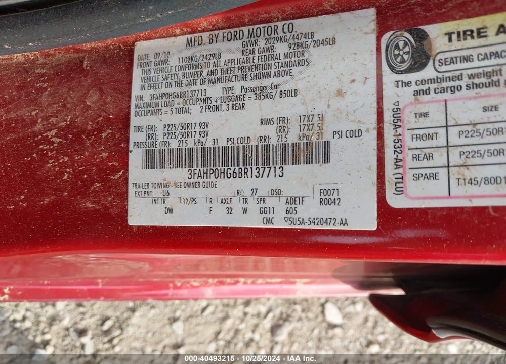 2011 FORD FUSION SE VIN: 3FAHP0HG6BR137713