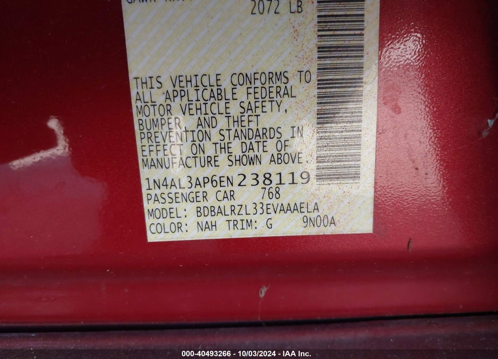 2014 NISSAN ALTIMA 2.5 S VIN: 1N4AL3AP6EN238119
