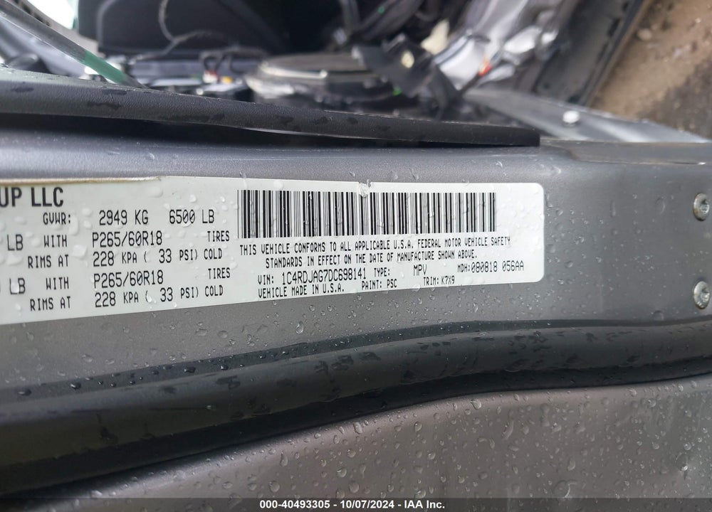 2013 DODGE DURANGO SXT VIN: 1C4RDJAG7DC698141