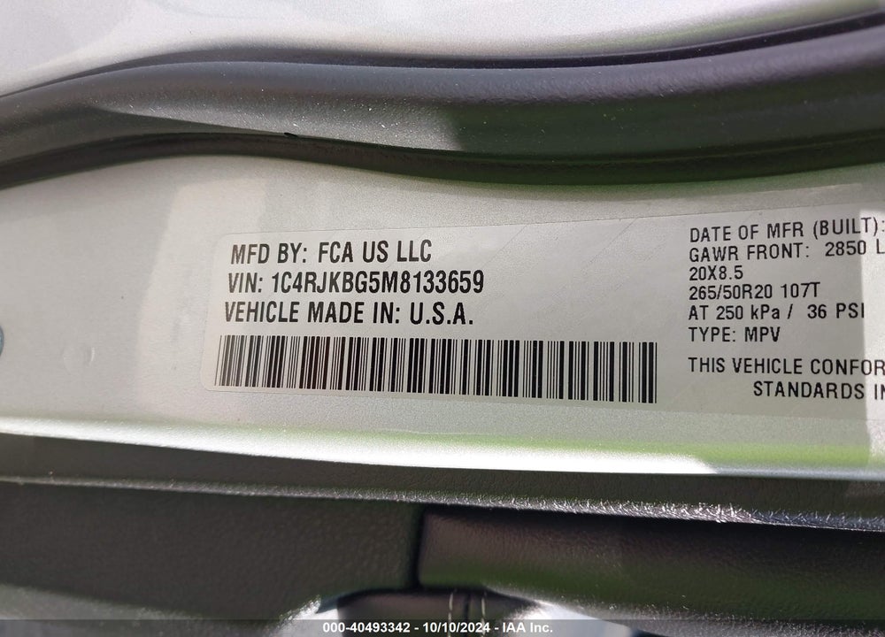 2021 CHEROKEE JEEP GRAND  L LIMITED 4X4 VIN: 1C4RJKBG5M8133659