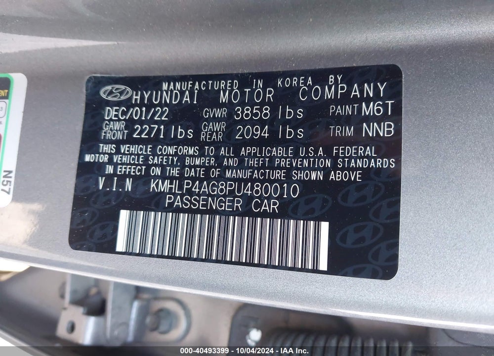 2023 HYUNDAI ELANTRA LIMITED VIN: KMHLP4AG8PU480010