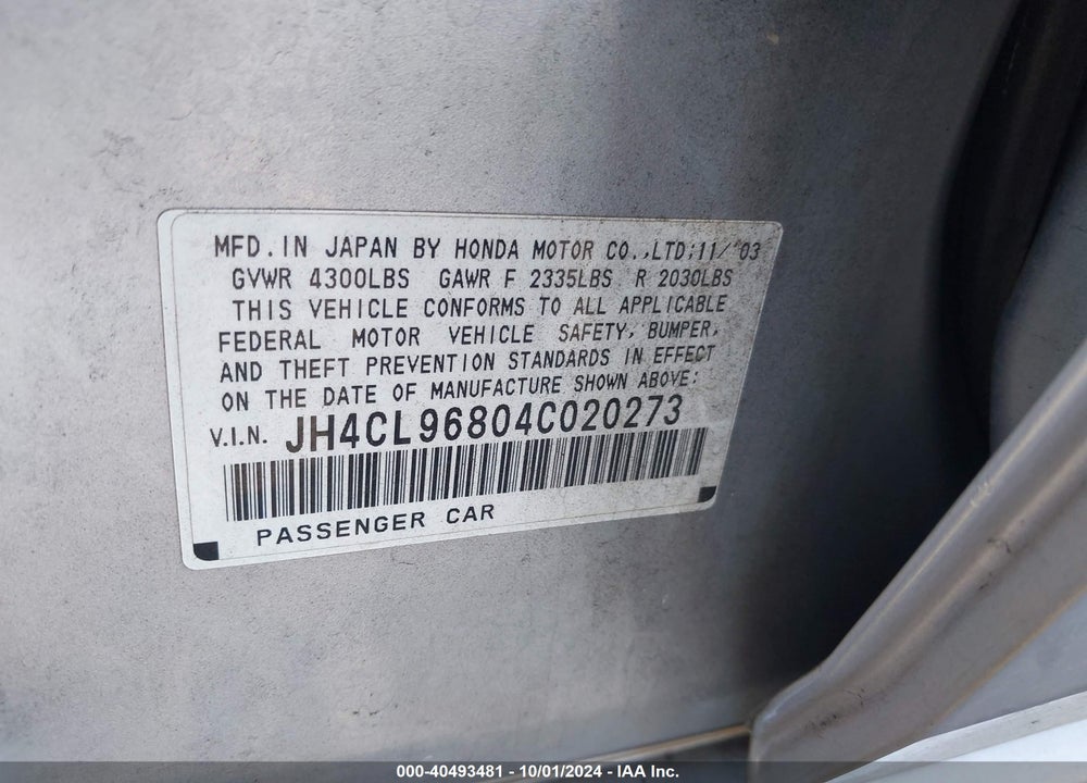 2004 ACURA TSX VIN: JH4CL96804C020273