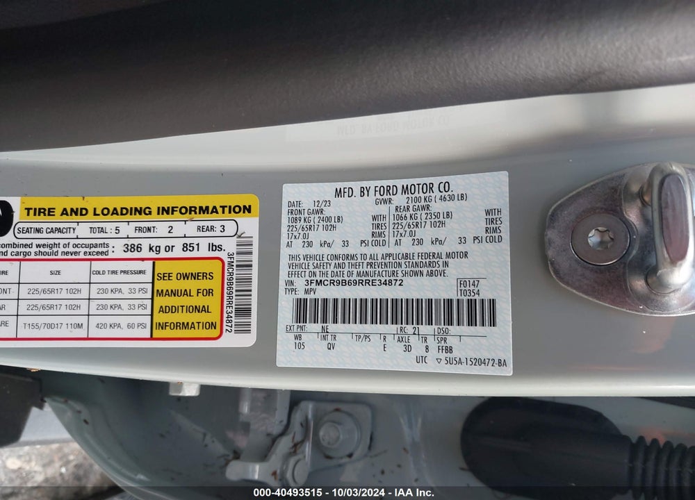 2024 FORD BRONCO SPORT VIN: 3FMCR9B69RRE34872