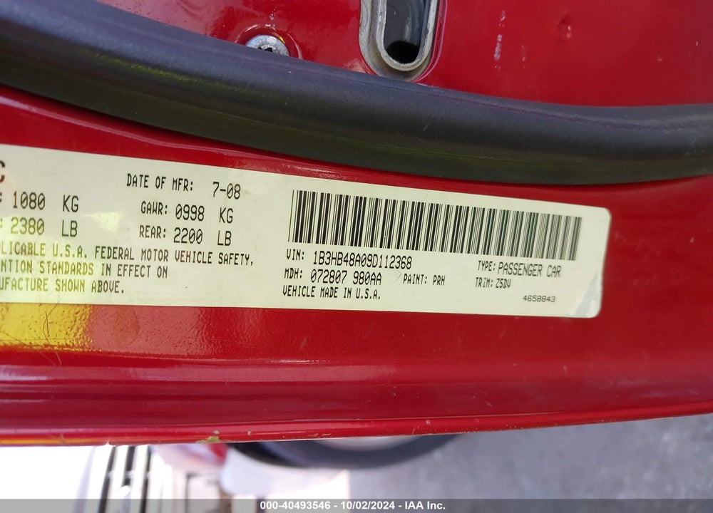 2009 DODGE CALIBER SXT VIN: 1B3HB48A09D112368