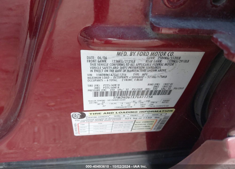 2007 FORD FREESTYLE LIMITED VIN: 1FMDK061X7GA11256