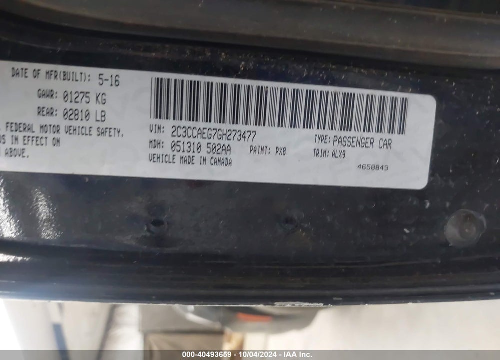 2016 CHRYSLER 300C VIN: 2C3CCAEG7GH273477