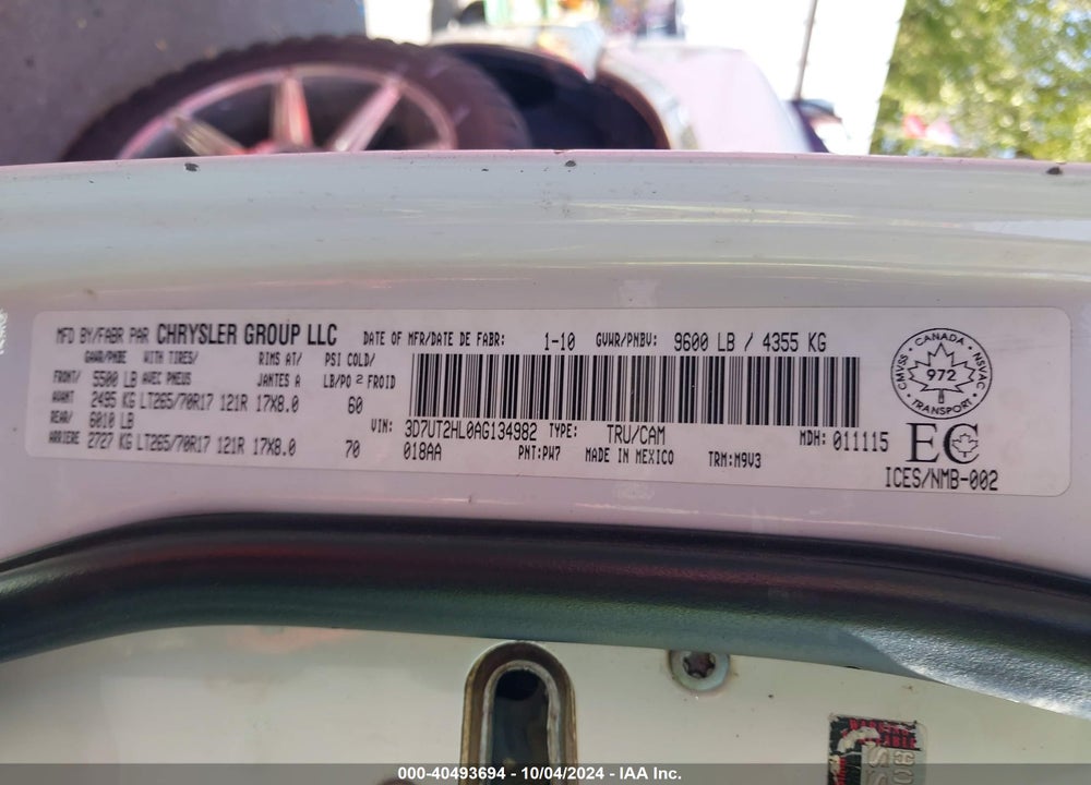 2010 DODGE RAM 2500 SLT VIN: 3D7UT2HL0AG134982