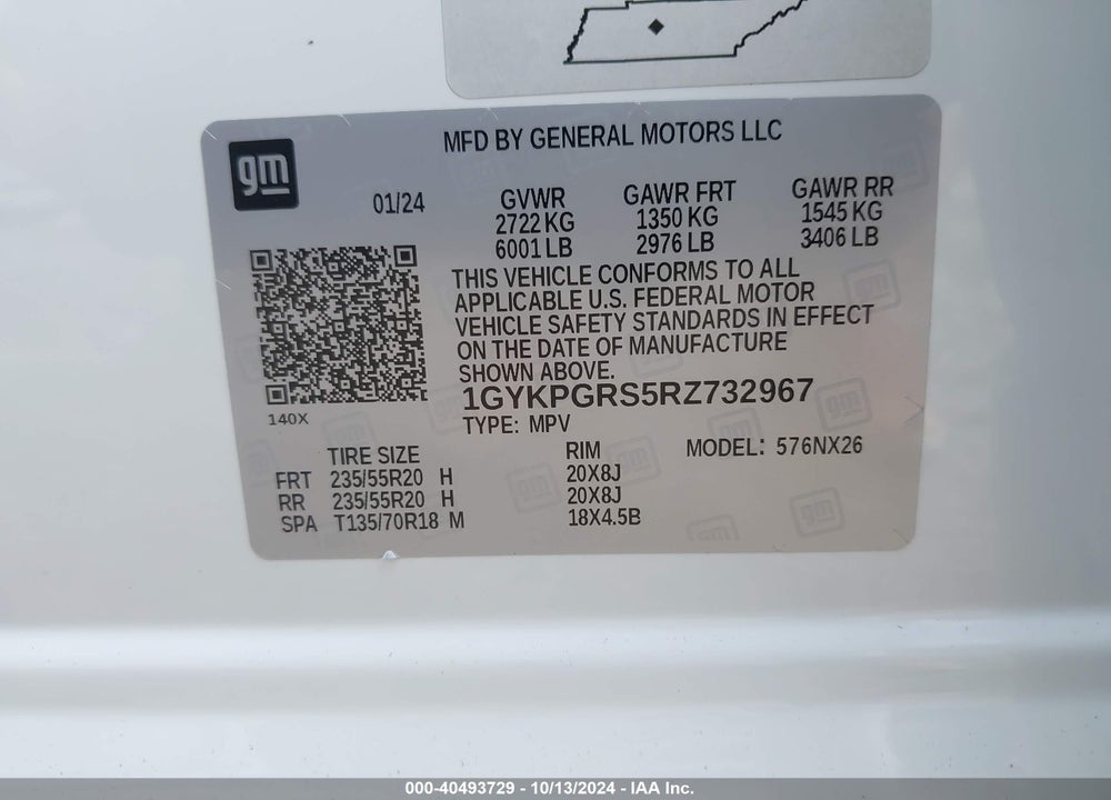 2024 CADILLAC XT6 SPORT VIN: 1GYKPGRS5RZ732967