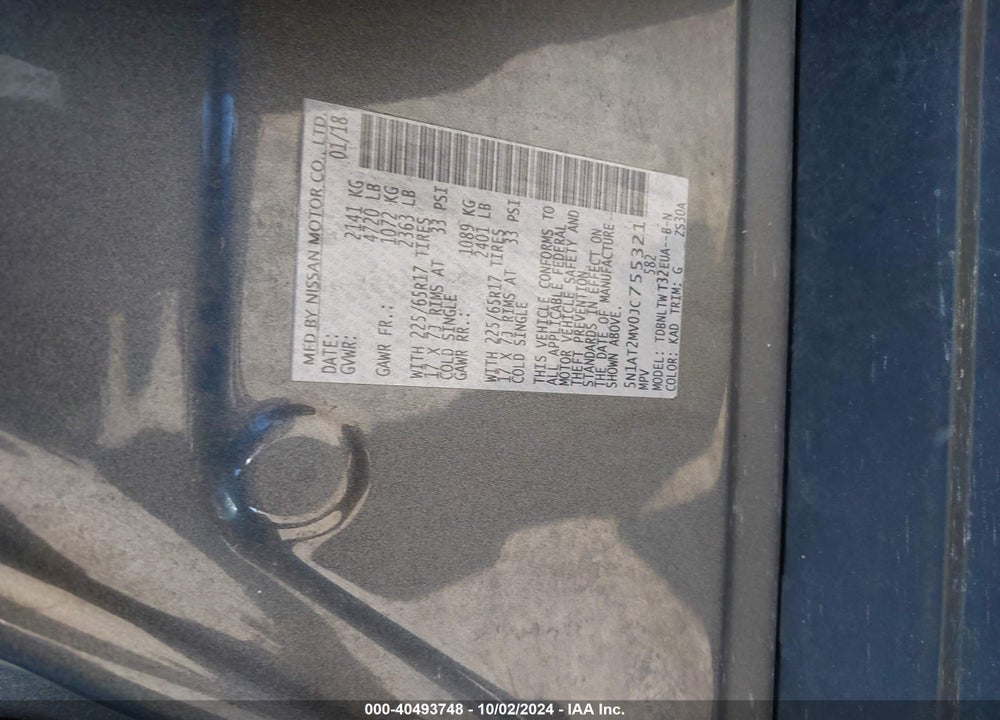 2018 NISSAN ROGUE SV VIN: 5N1AT2MV0JC755321