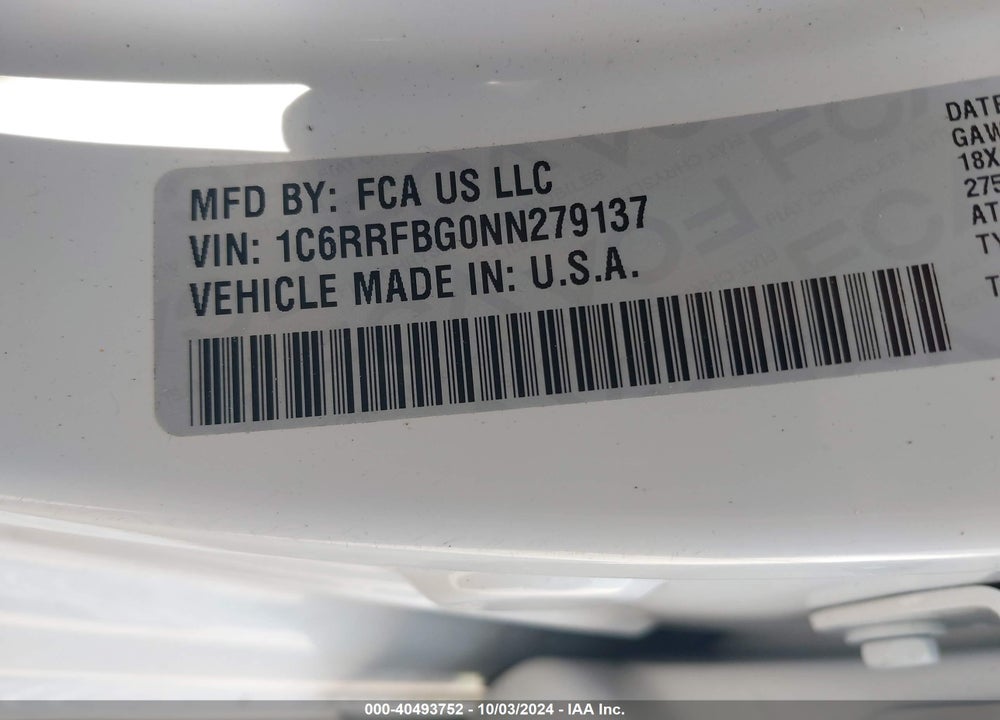 2022 RAM 1500 VIN: 1C6RRFBG0NN279137
