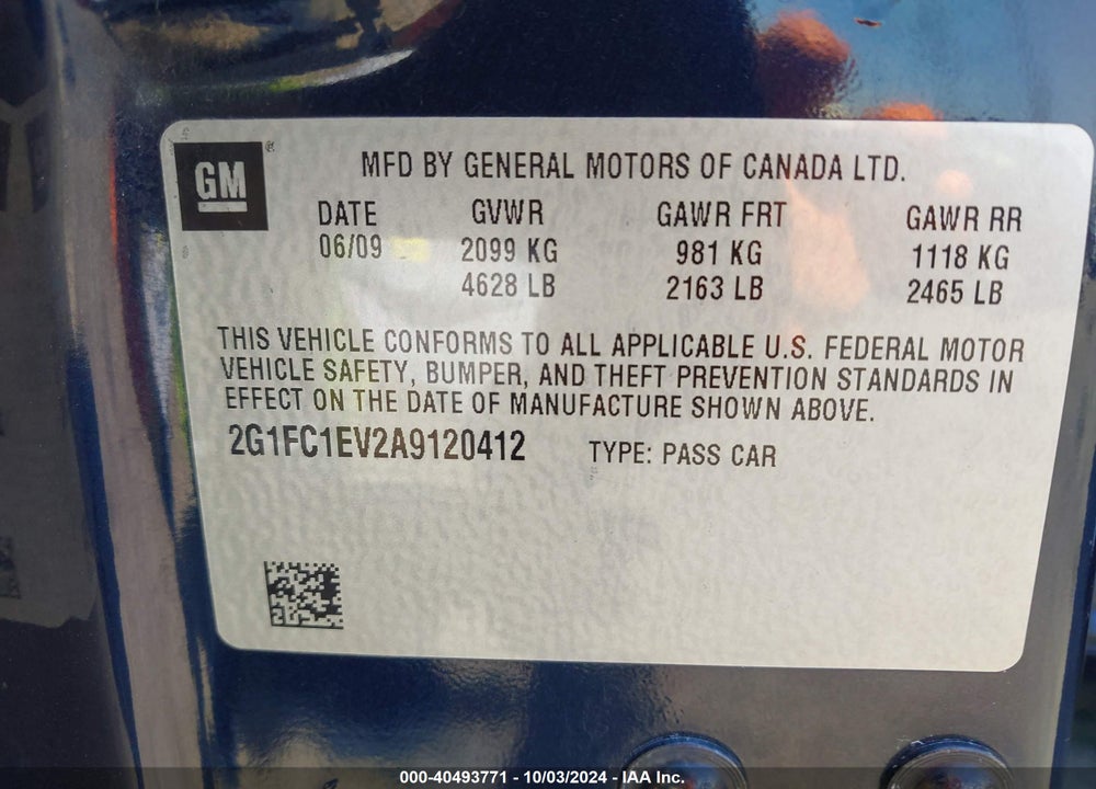 2010 CHEVROLET CAMARO VIN: 2G1FC1EV2A9120412